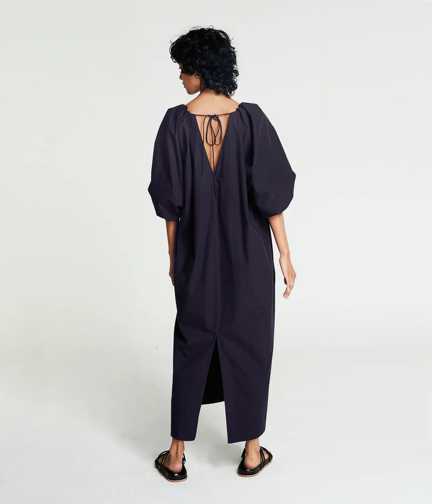 Tucked Cocoon Dress in Eggplant