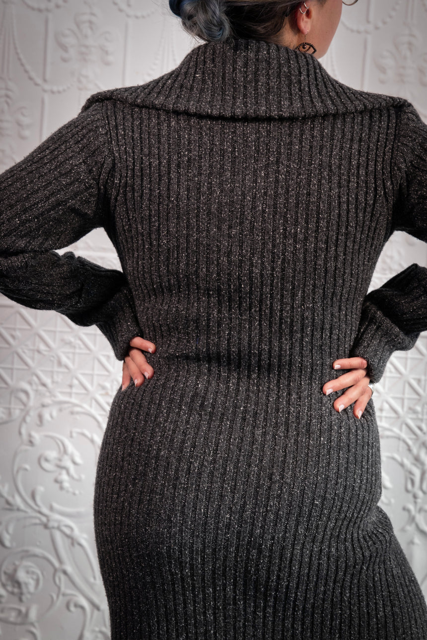 Knit Polo Dress in Charcoal
