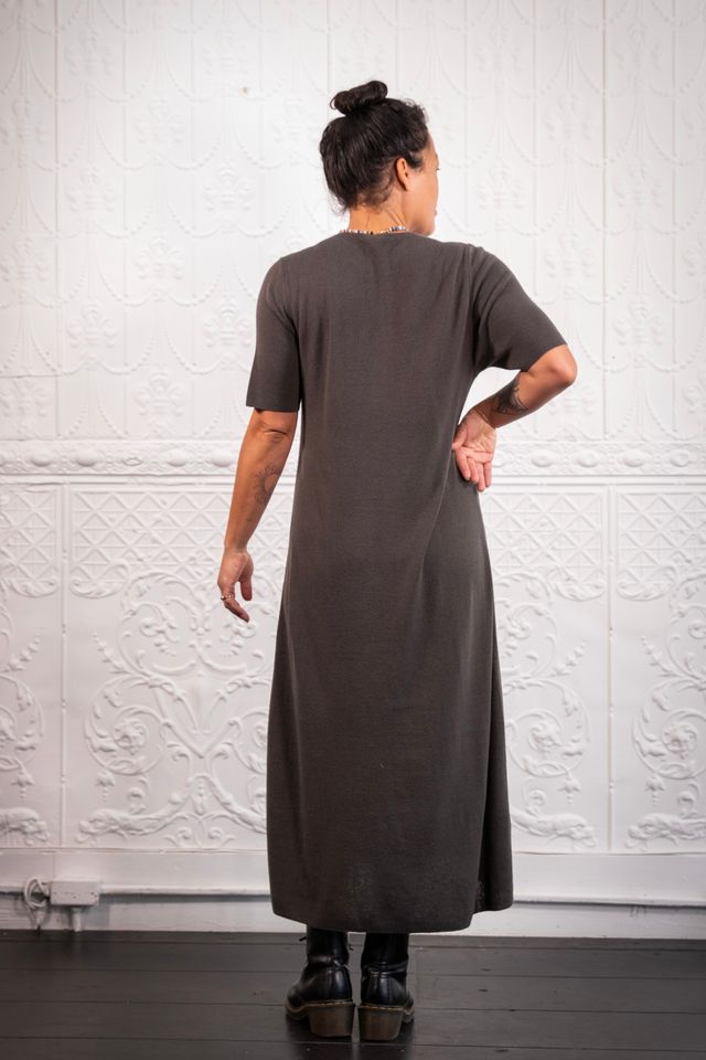 Rib Henley Dress in Coal